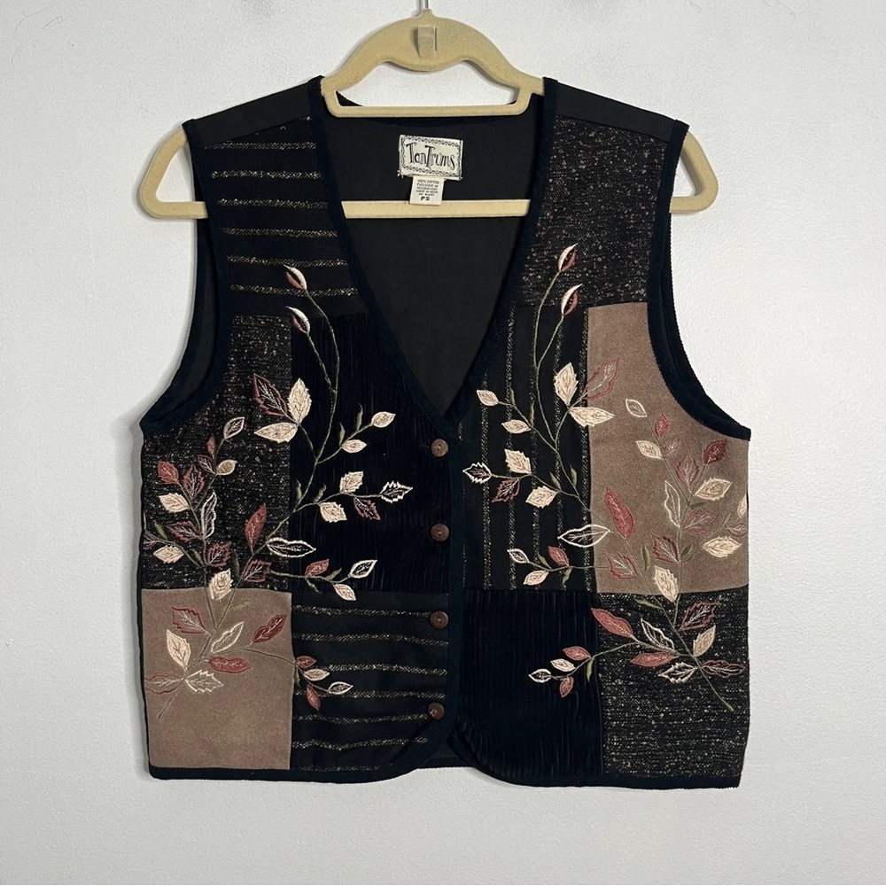 Tantrums Mixed Media Patchwork Corduroy Leather Button Vest Women's Small Petite